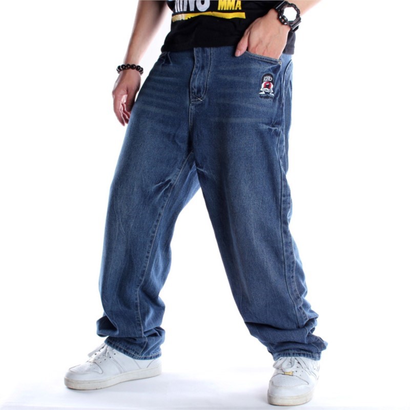 Jean large pour homme, pantalon en Denim, ample, avec broderie Hip Hop, Baggy, bleu, grande taille, 30-46
