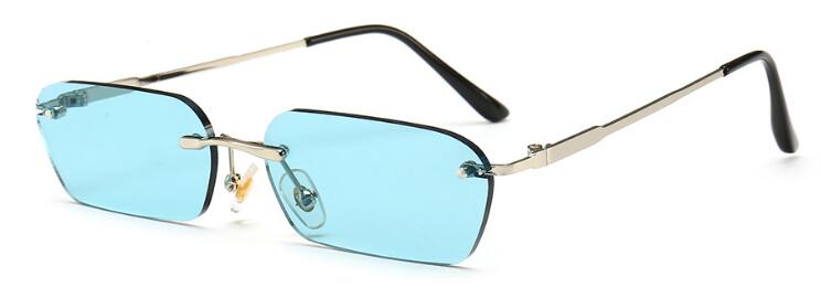 Randloze Rechthoekige Clear Lens Zonnebril Vrouwen Mannen Mode UV400 Bescherming Kleine Shades zonnebril dames: C4 blue