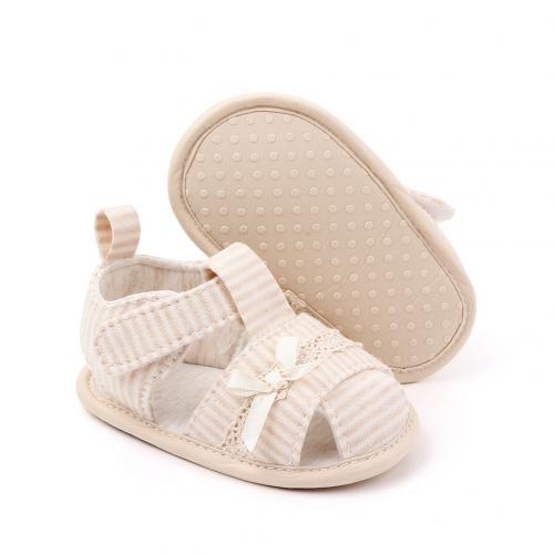 Stripe Bowknot Summer Soft Sole Sandals Baby Girls Toddler Prewalker Flat Shoes: Beige 18M