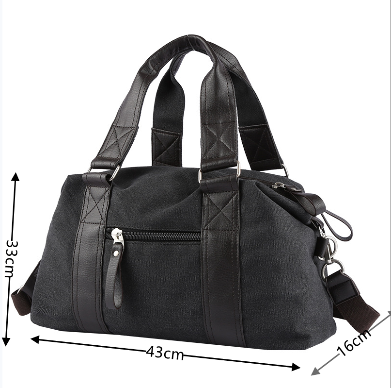 Canvas draagtas voor heren, reistas met grote capaciteit, schoudertas, crossbodytas, koreaanse sporttas, fitnesstas, reistas voor korte trips: Zwart