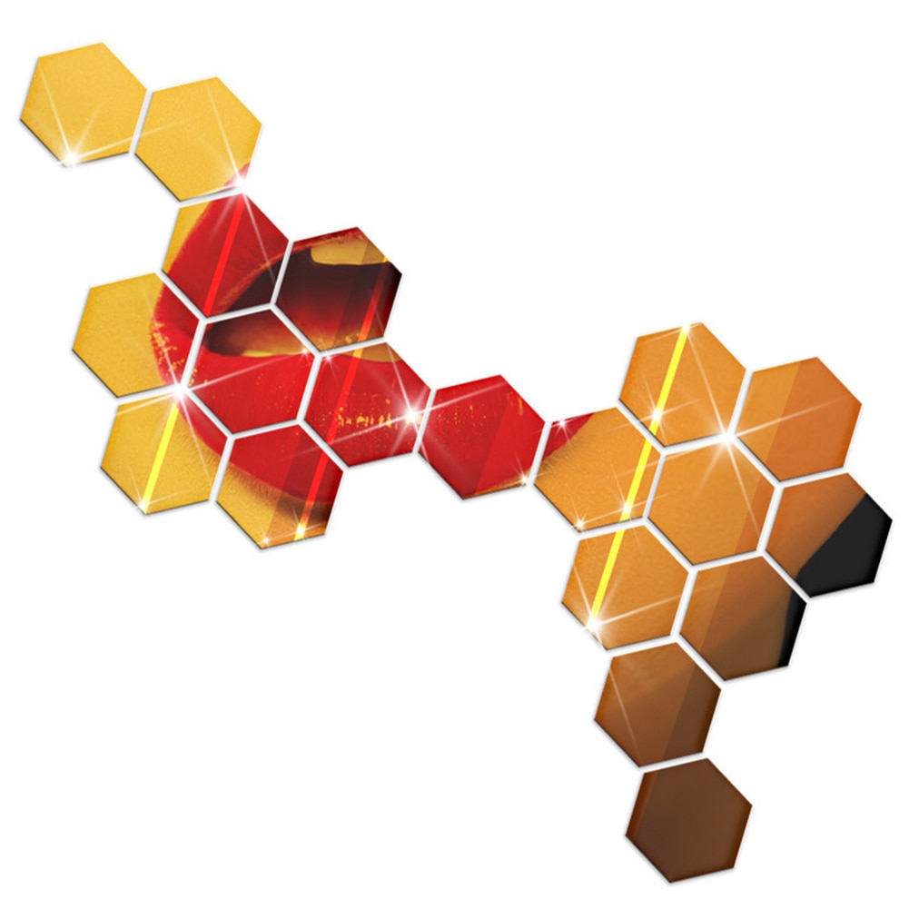 Hexagon Acrylic Wall Sticker 12Pcs Removable Mirror Plane Decals Wall Decoration