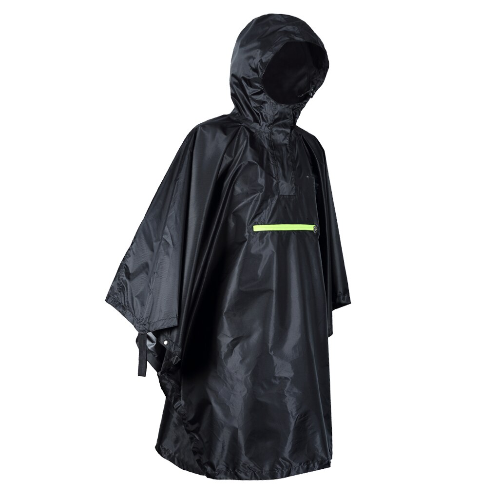 Nødsituation letvægts poncho cykling udendørs regntæt cape poncho frakke camping reflekterende strimmel vandtæt regnfrakke med hætte: Sort