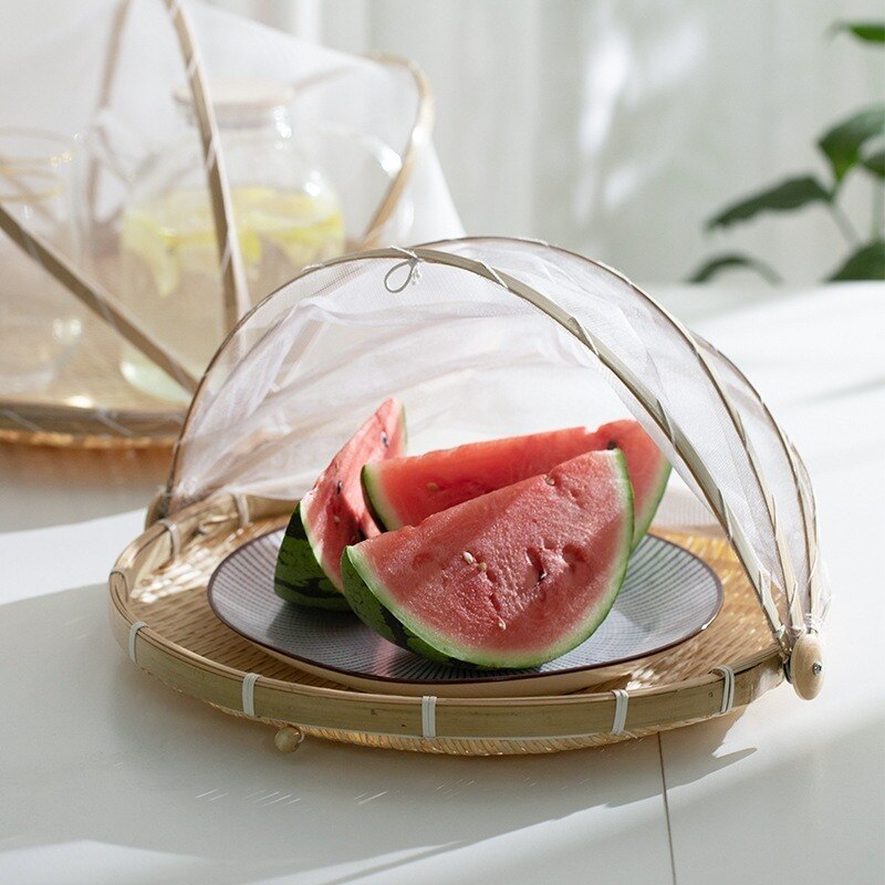 Bamboe Geweven Fruit Netto Cover Huishoudelijke Kleren Mand Lucht Gedroogd Groente Cover Vis Fly-Proof Bamboe Zeef ronde