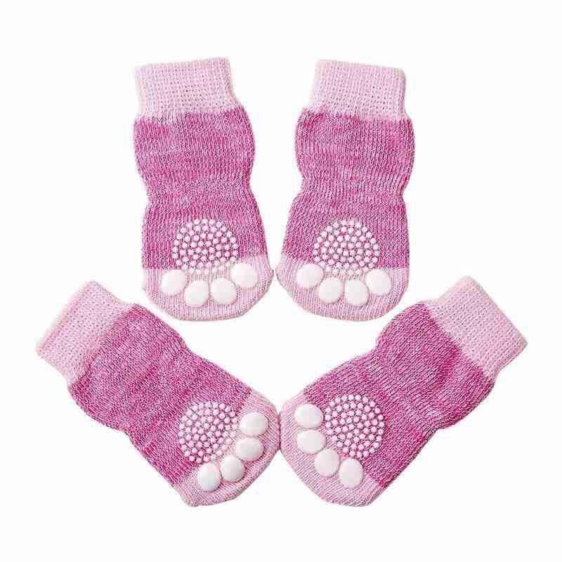 4 sokken  in 1 set antislip huisdier hond kat gebreide sokken roze schoenen dragen beschermer chihuahua poot voor de winter binnen op slip laarzen  w5 j 9: M