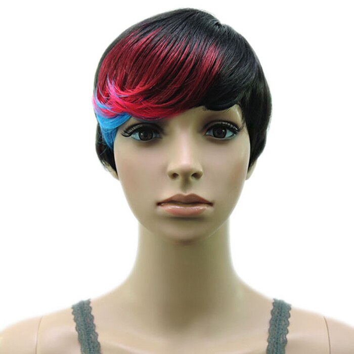 Hairjoy synteettiset hiukset muti väri otsatukka korkean lämpötilan kuitu nainen lyhyt peruukki 18 väriä saatavilla: Punainen sininen