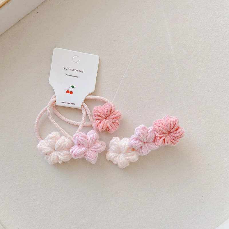 Koreaanse Gebreide Bloemen Haarspelden Elastische Haarbanden Kawaii Gradiënt Kleur Haarspeldjes Voor Meisjes Hoofddeksels Meisjes Kids Haar Accessoires