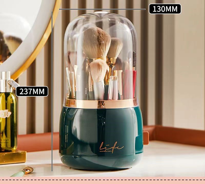 360 ° Rotierender Make-up-Pinselhalter mit Deckel, luxuriöser Kosmetik-Organizer, Lippenstift, Augenbrauenstifthalter, Lidschatten-Aufbewahrungsbox: Dunkelgrau