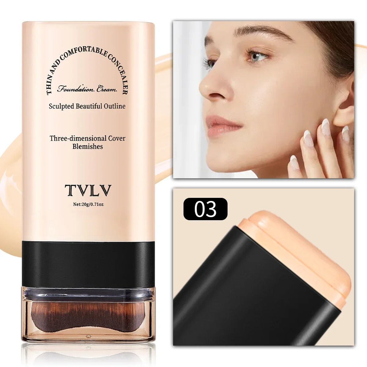 Tvlv eraser foundation makeup stick 20g,  med borste för att ljusa upp huden flytande foundation, långvarig makeup concealer: Choklad