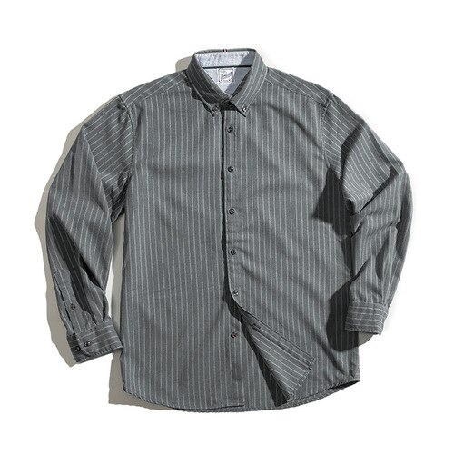 Hommes chemise américaine rétro brossé bleu pinrayure chemise à manches longues Hong Kong style japonais décontracté chemise hommes vêtements: Tin gray / S