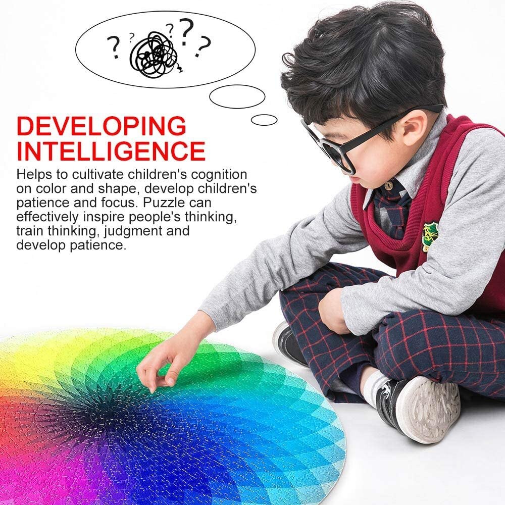 Round Jigsaw Rainbow Puzzles, 1000 Pieces Round Gradient Color Rainbow Durable Cardboard Puzzle for Kids Adult