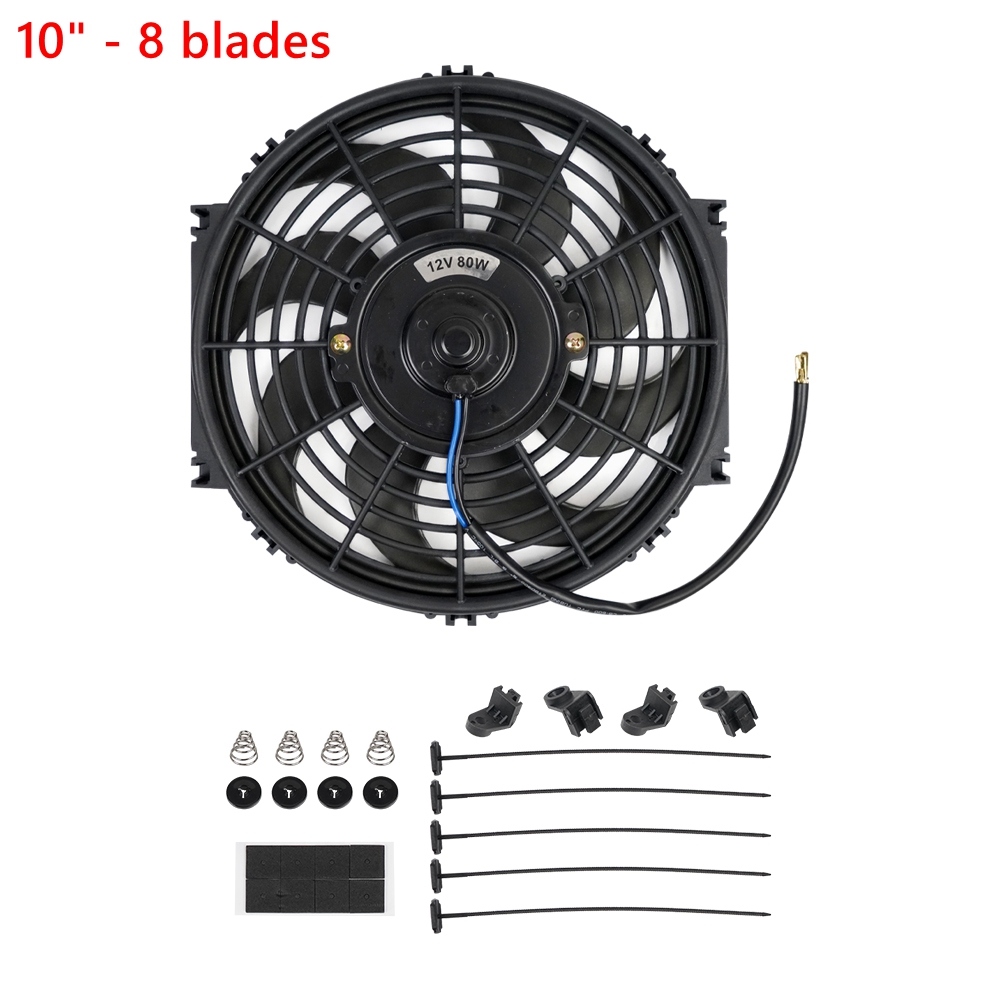 Universal 7/9/10/12/14/16 pulgadas 12V 80W 2100RPM aire acondicionado de coche radiador electrónico ventilador de refrigeración hoja Kit de refrigeración eléctrico: Amarillo