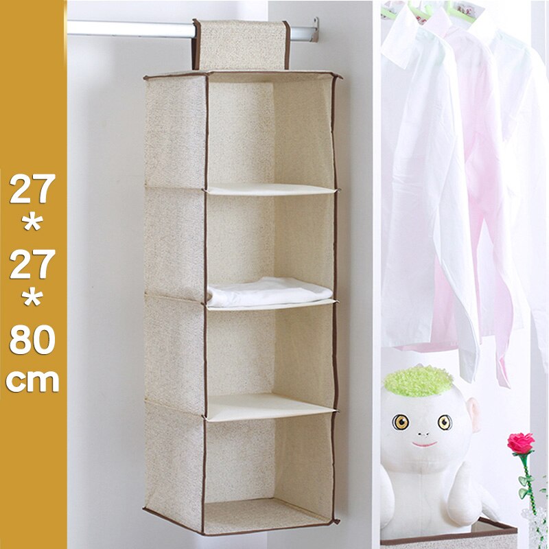 Wardrobe Hanging Organizer Storage Drawer for Clothes Cotton Linen Sundries Box Baskets Underwear Organizador De Bolsos De Mujer: 4 layers square