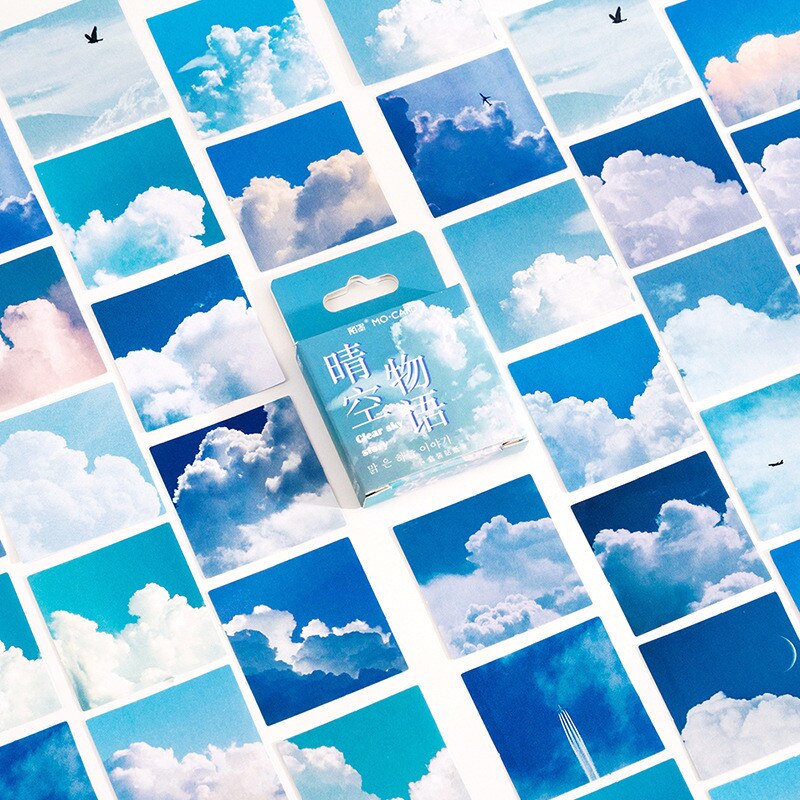 46pcs/box Blue Sky Clouds Stickers Decorative Journal Stickers Scenery DIY Diary Album Scrapbooking Mini Craft Stickers Label