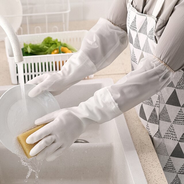 Dishwashing Gloves Plus Velvet Kitchen Household Durable Waterproof Washing Clothes Thickened Rubber Dishwashing Gloves: No word beam mouth