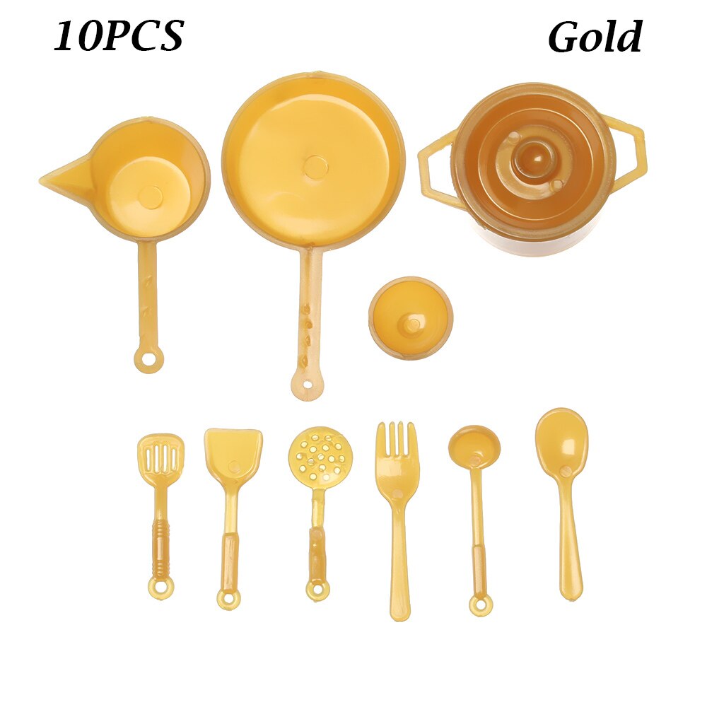 10/11 stk 1:12 simulering køkkengrej gaffel gryde spiller hus miniature køkkenredskaber porcelæn model dukkehus tilbehør: 10 stk guld