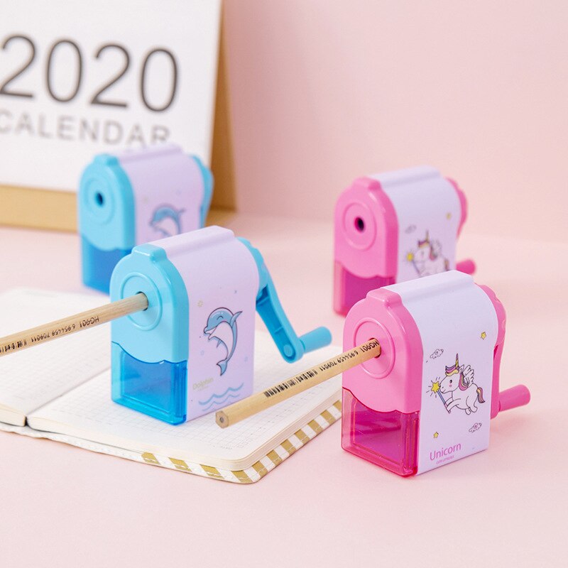 Sacapuntas de unicornio con dibujo de delfín, sacapuntas con manivela manual, bonito sacapuntas mecánico de mano, de papelería, útiles escolares