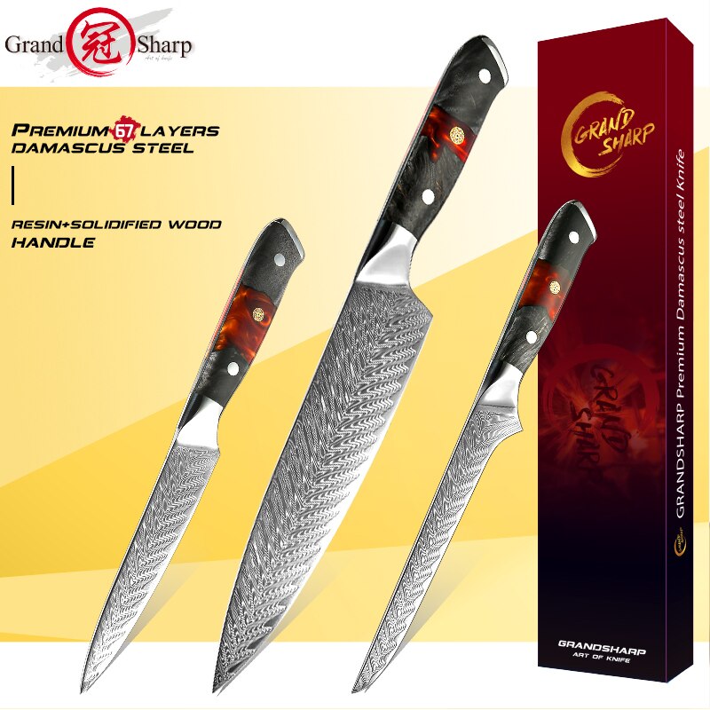 1-5 Pcs Damascus Kitchen Knife Set VG10 Japanese Steel Chef Knives Boning Knife Utility Knife Meat Vegetable Cutter GRANDSHARP