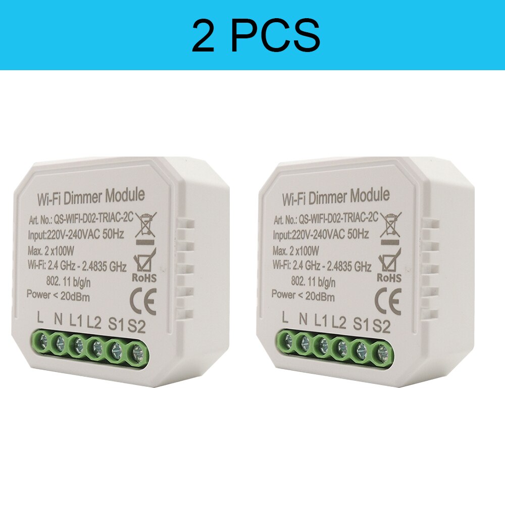 Smart Wifi Lamp Dimmer 2-Gang Breaker Module Tuya App/Smart Leven, werkt Met Alexa/Googlehome, Verstelbare Licht Helderheid: Dimmer02 2