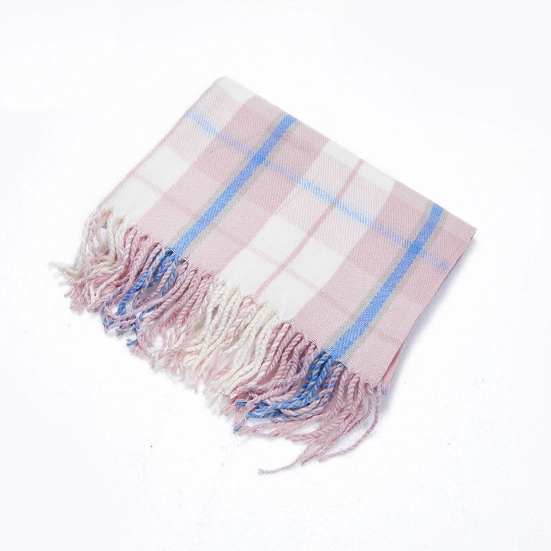 Winter Cashmere Plaid Double Fringe Scarf Women's Warm Blue Shawl: 6