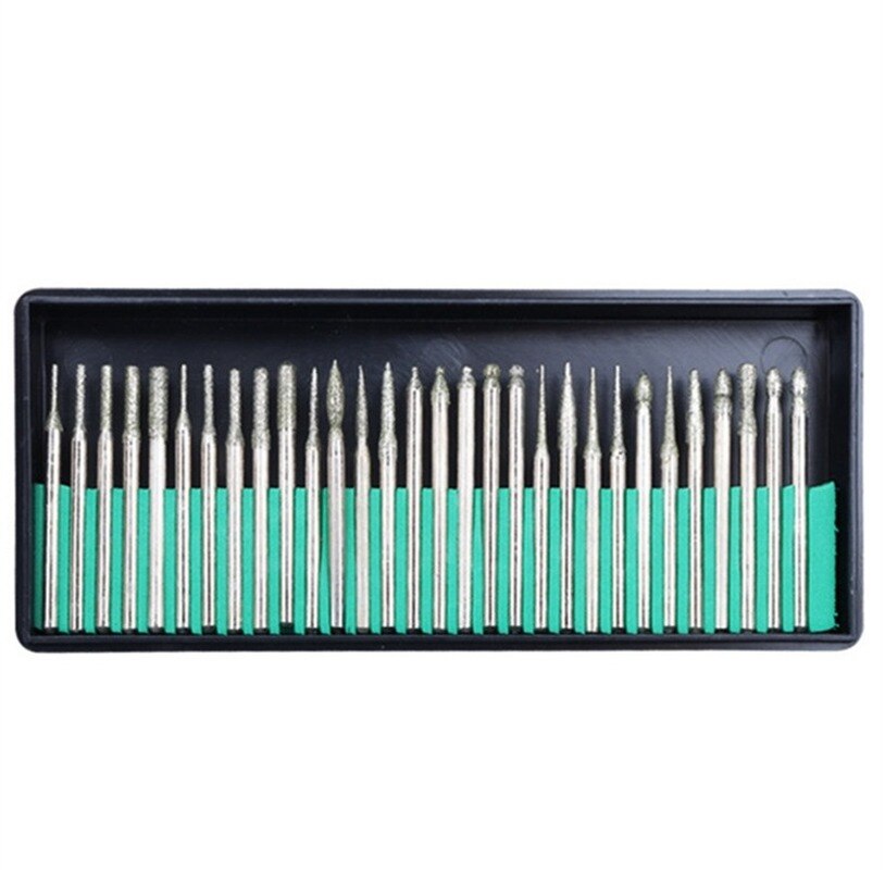 30 Stuks 2.35Mm Shank Diamant Slijpen Burr Naald Punt Graveren Carving Polijsten Glas Jade Steen Boor Rotary Tool set: 2.35 30pcs