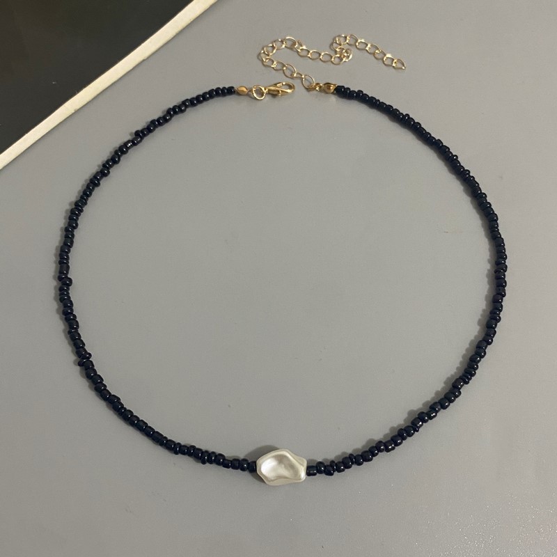 Boho perlehalskæde til kvinder imiteret perle frøperlekæde kort choker halskæde håndlavede smykker til kvinder: Lysegul guldfarve