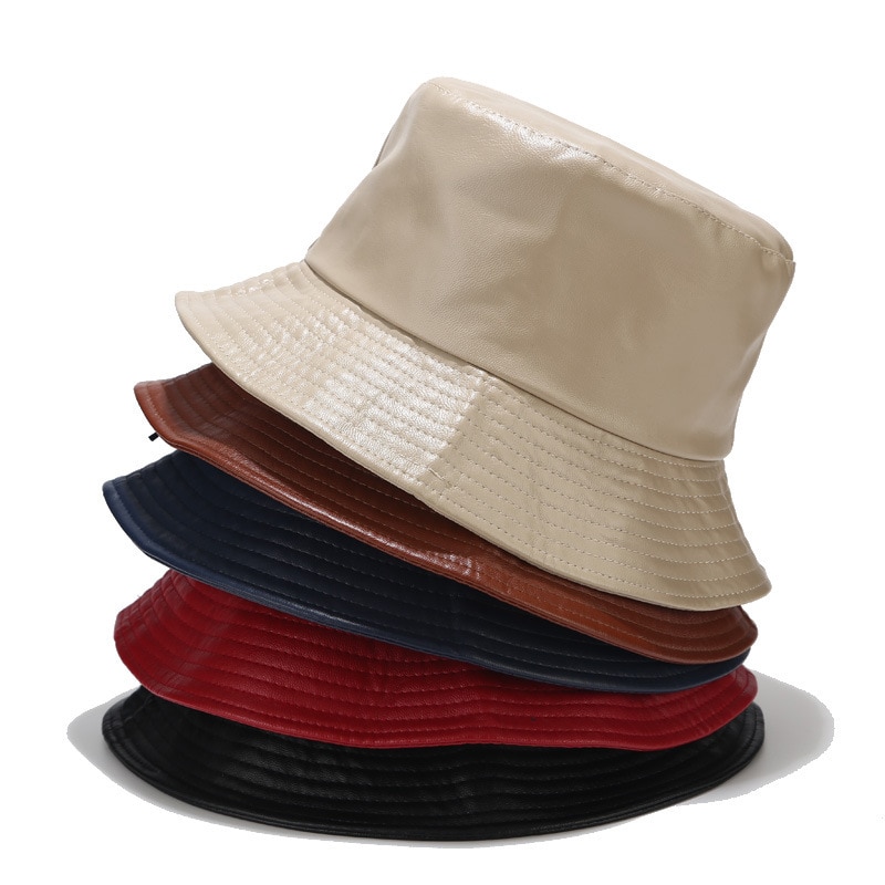 Pu Bucket Outdoor PU Bucket Hat Leather Fishing Cap Soild Fo... – Grandado