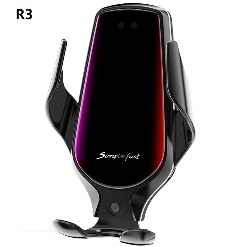 R1 R2 R3 Automatische Spannen 10W Auto Draadloze Oplader Telefoon Houder Infrarood Inductie Qi Draadloze Oplader Ondersteuning 360 Rotatie: R3 Black