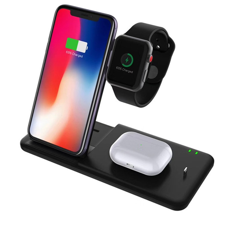 15W QI Drahtlose Ladegerät Stehen Halter 4 In 1 Schnelle Lade Dock Station Faltbare Für iPhone 11 XR X 8 Apple Uhr Airpods iWatch