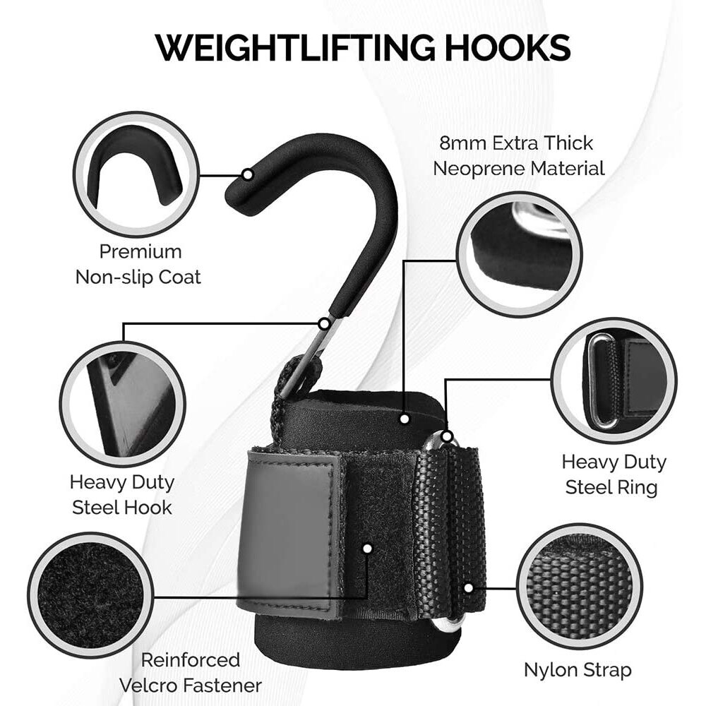 2PCS Weight Lifting Hooks Lifting-Hook Hand-Bar Fitness Wrist Straps Heavy Duty Pull-ups Power Lifting Grips Padded Workout Hook