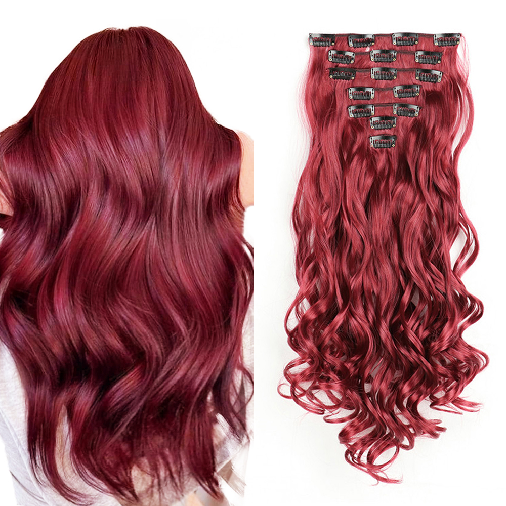 Extensiones de cabello con Clip, 7 Uds., cabeza completa, 22 pulgadas de largo, rizado, ondulado, sintético, Ondulado Natural para mujeres y niñas: Insecto