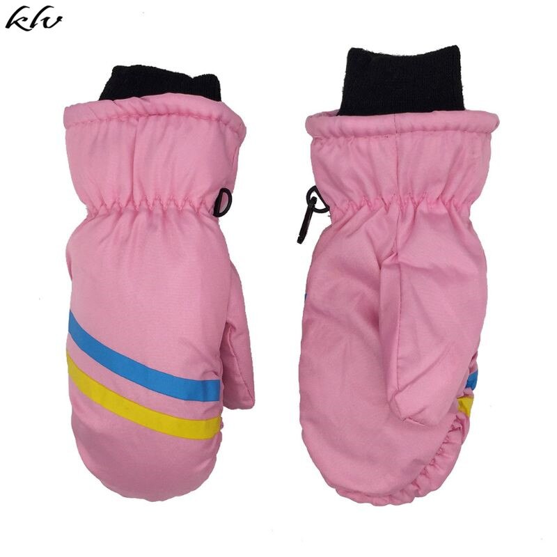 Crianças grosso quente luvas de esqui menino menina impressão geométrica inverno à prova de vento mitten: Rosa