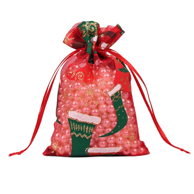 100 stuks kerst organza zakjes snoep doorschijnende zak sieraden bruiloft feest kerst verpakking display zakjes: 04