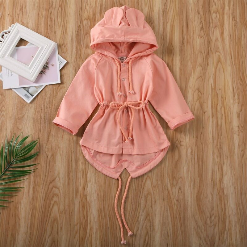 Børn trench efterår forår spædbørn drenge piger baby trench coat ensfarvet pink grøn enkeltradede ører hættebeklædning outwear