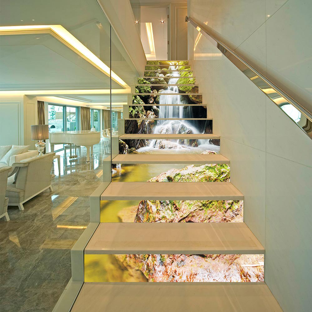 13 unids/set 3D escaleras pegatinas impermeable desmontable auto-adhesivo pared piso calcomanías murales adhesivos decoración para el hogar cascada 18*100cm