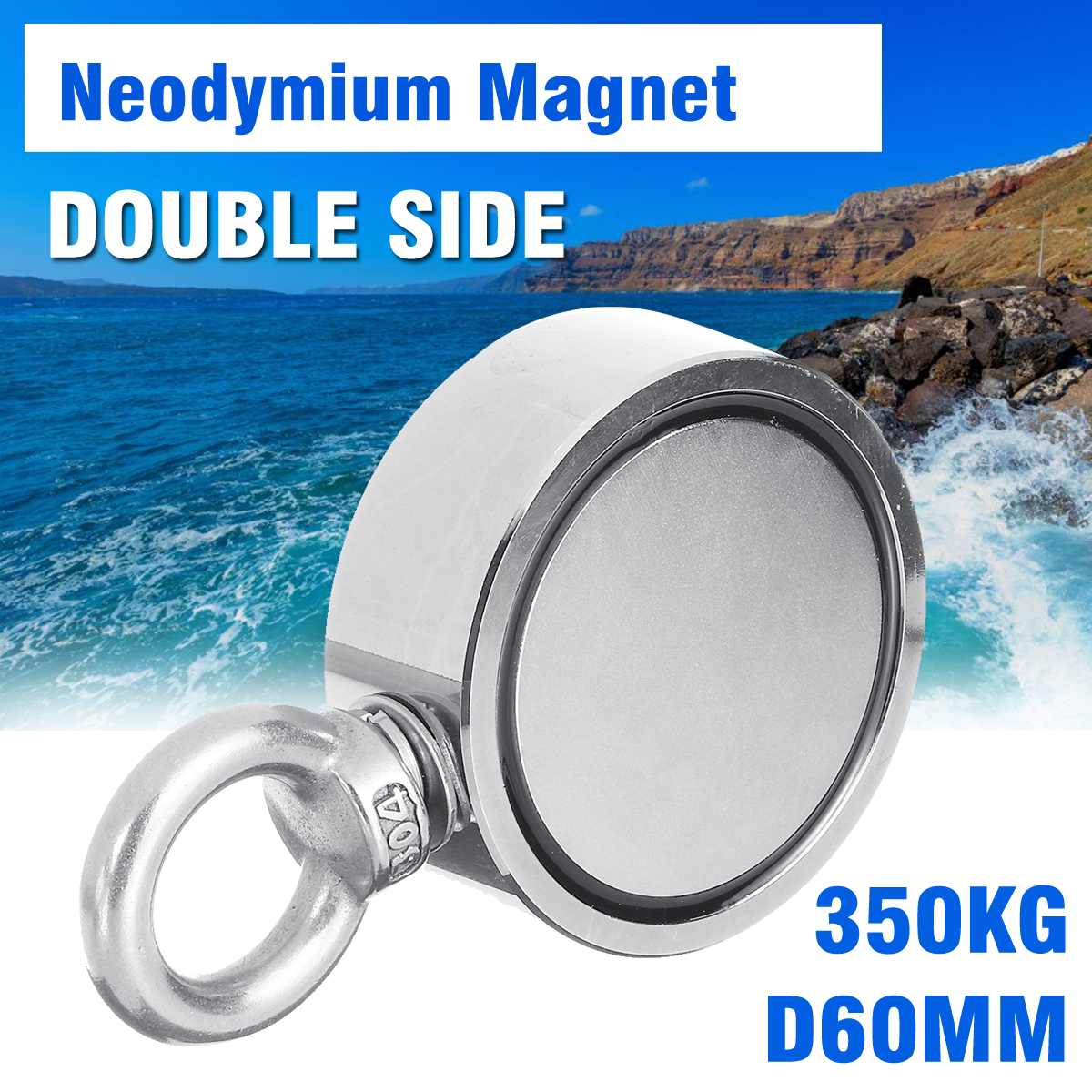 Super Sterke Dubbelzijdige 350Kg D60mm Neodymium Vissen Salvage Herstel Magneet Voor Detecteren Metalen Schat Krachtige Magnetische