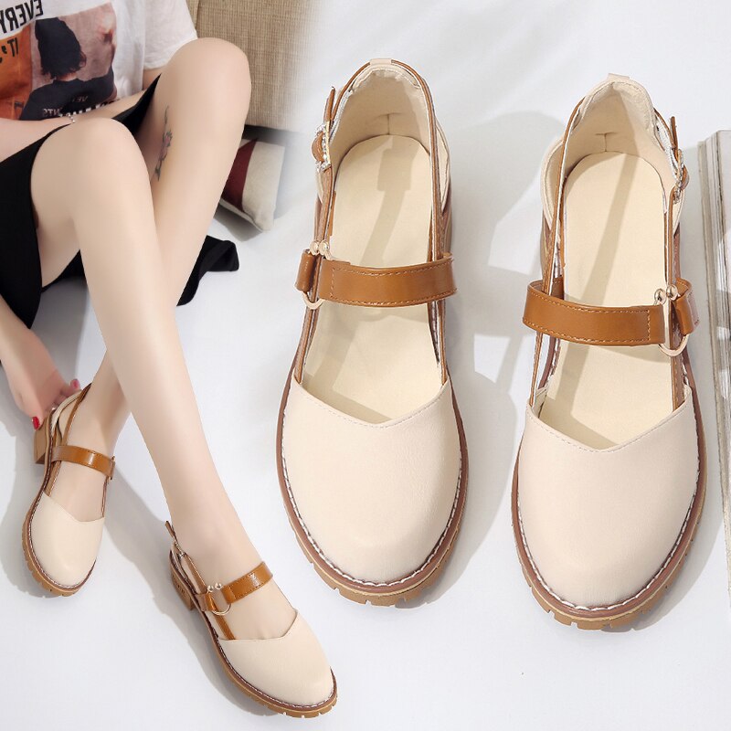 Office Lady Shoes College Girl Shoes PU Leather Mary Jane Casual Shoes Low Block Heels Slingback