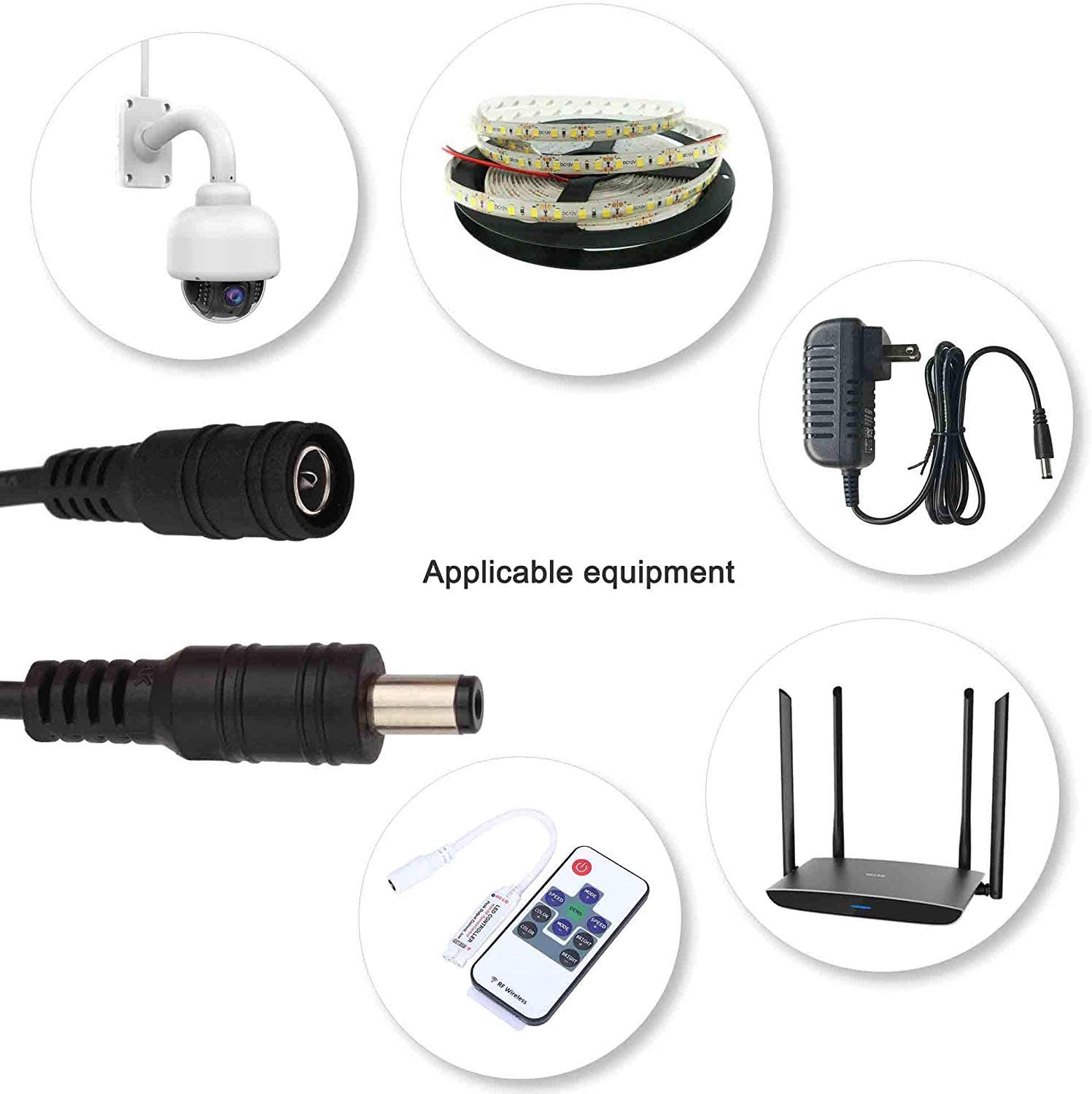 Conector de alimentación CC, Cable de enchufe de barril Pigtail, 2,1mm x 5,5mm, Cable macho hembra de 15CM para adaptador de fuente de alimentación de cámara IP, tira LED