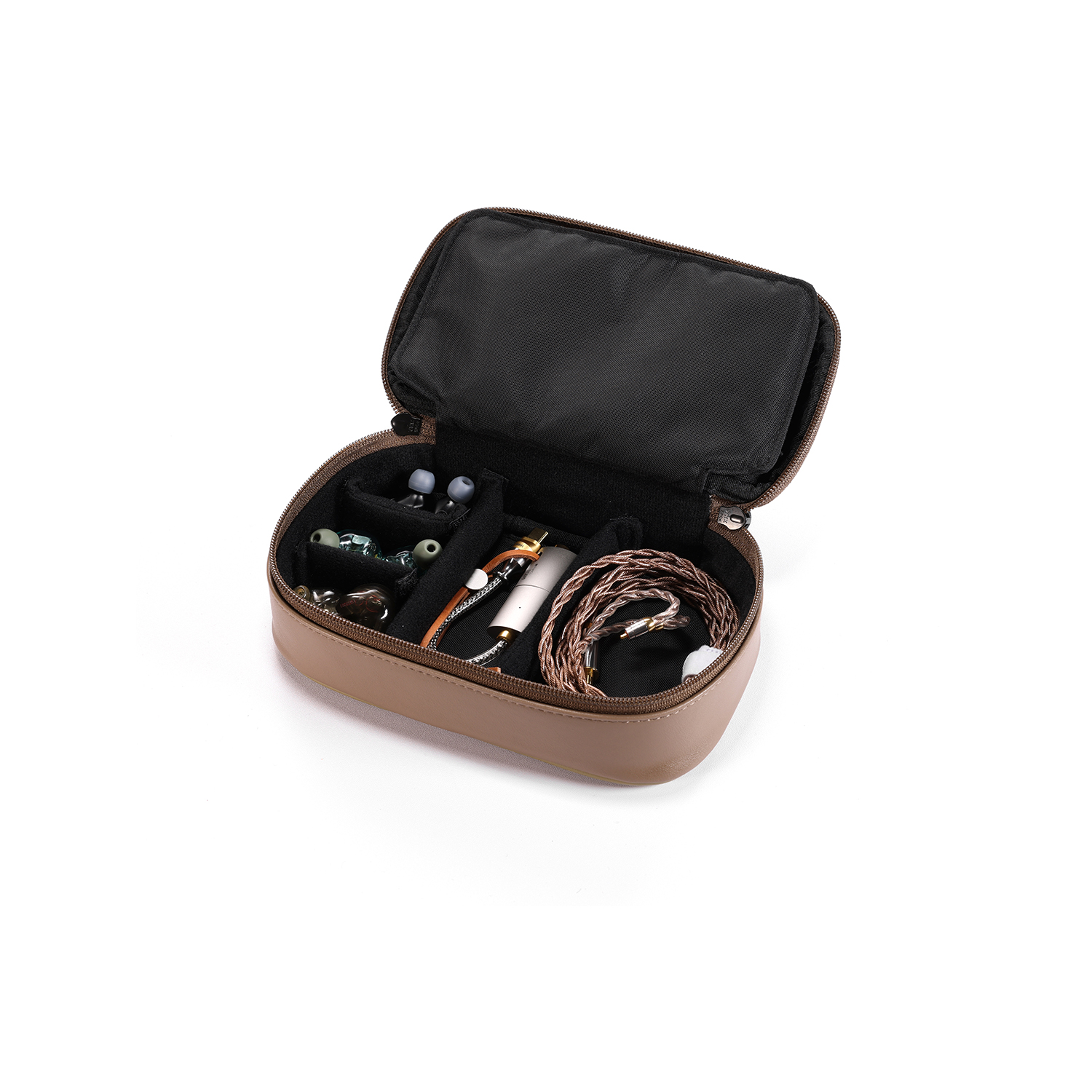 DD ddHiFi CZ180 Tragbarer HiFi-Aufbewahrungskoffer mit Verbundleder und individuellem YKK-Doppelschieber-Reißverschluss (Kaffeebohnenfarbe)