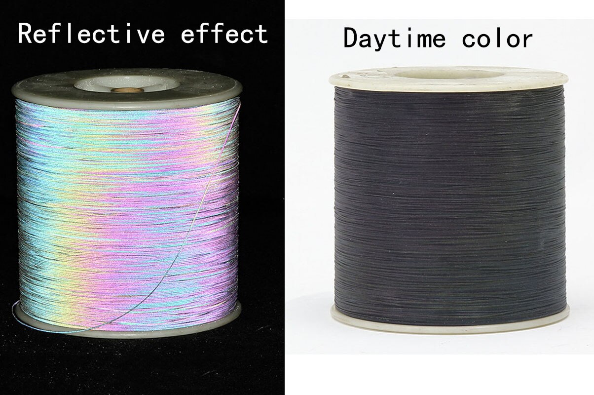 Farverigt reflekterende stof silke reflekterende strikketråd til gør-det-selv tøj 0.5mm*4000m refleksmateriale