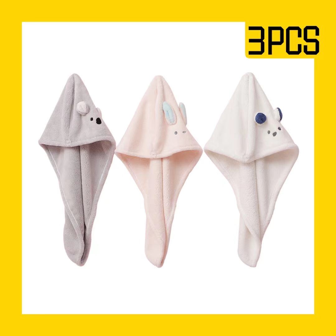 Girl's Super Absorption Turban Hair Drying Towel Quick-Dry Cartoon Koala Microfiber Hair Towel Pink: 3pcs
