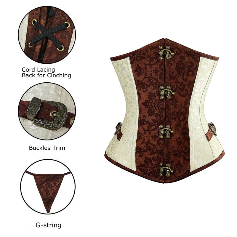 Gothic Steampunk Tummy Corset Shape Waist Trained Bustier Retro Lace Up Floral Jacquard Underbust Corsets For Women