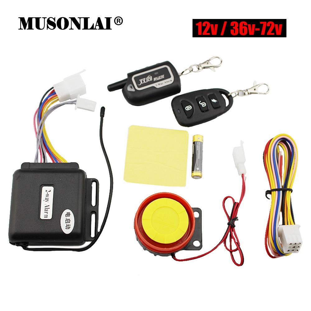 2-vejs Motorcykel Tyverialarm - Fjernstart Motor - 36V-72V - Elektrisk Scooter Alarm