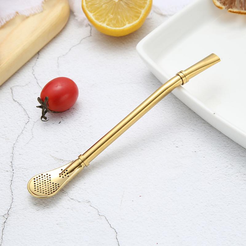 Spoon Tea Filter Yerba Mate Tea Straws Stainless Steel Drinking Straw Bombilla Gourd Reusable Tea Tools Wash Bar Accessories: gold C