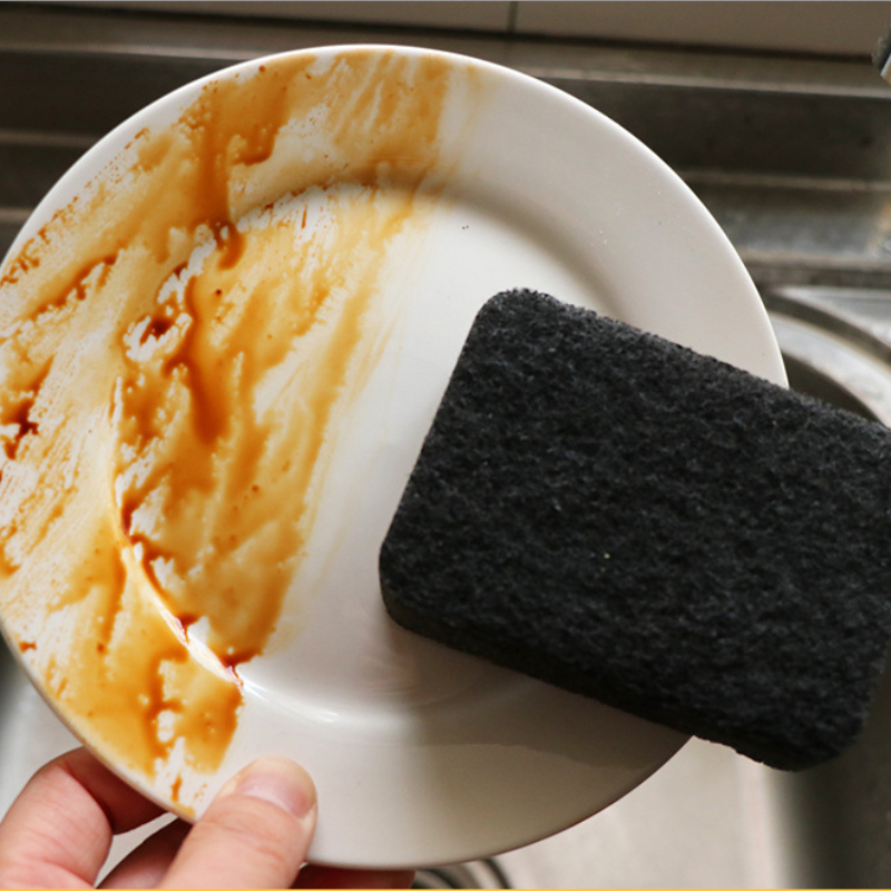 Esponja mágica de algas marinas negras de forma ovalada para cepillos de limpieza de cocina, limpieza de lavavajillas, esponja mágica duradera, herramientas para el hogar