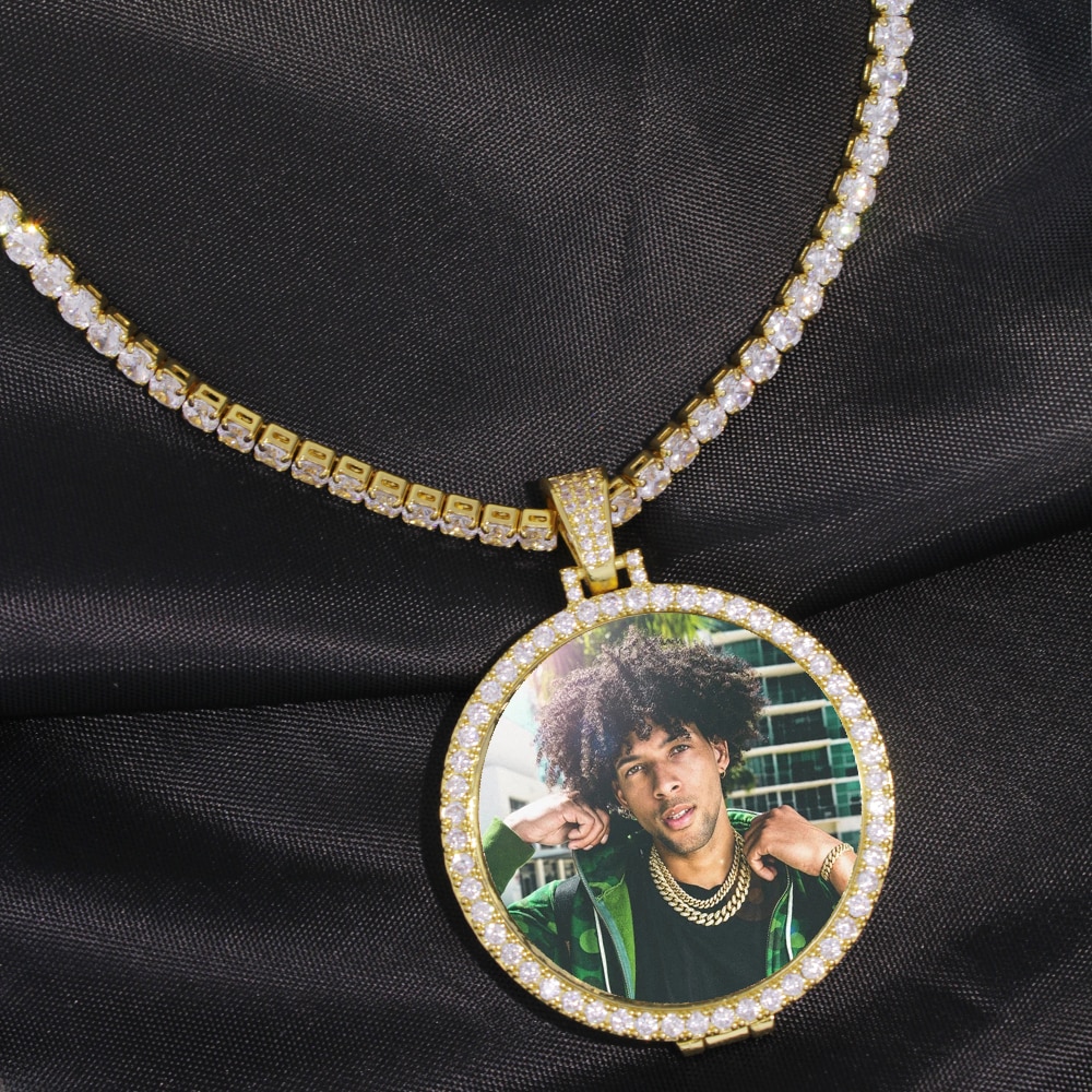 Custom Made Foto Medaglioni Pendente Della Collana 4 millimetri Tennis Catena Color Oro Argento Iced Out Cubic Zircon Degli Uomini Hip hop regalo dei monili