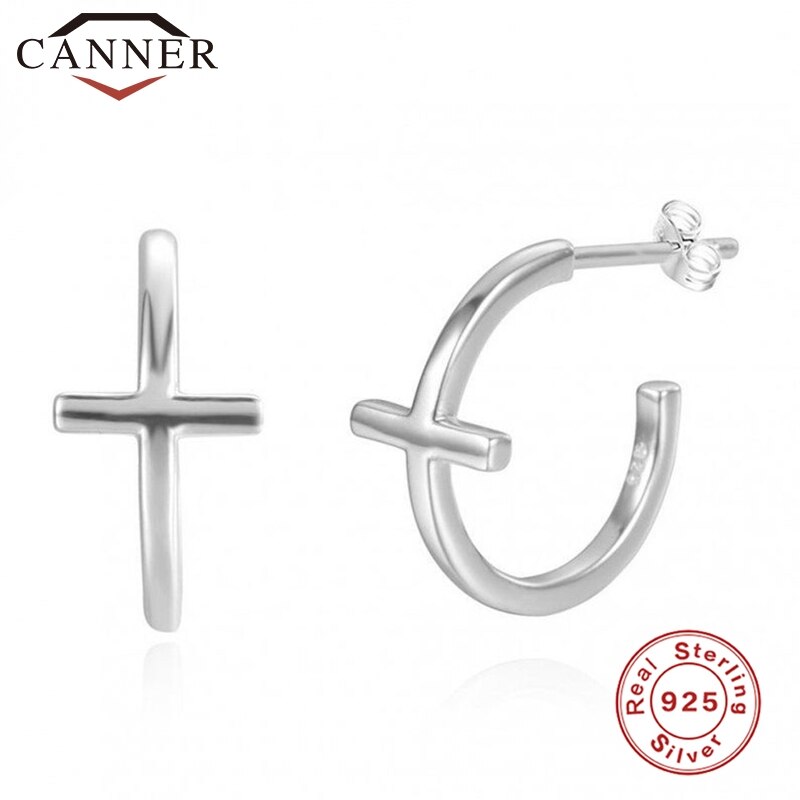 Simple 925 Sterling Silver Cross Stud Earrings for Women Gold Silver color Open Studs Party Earrings Jewelry