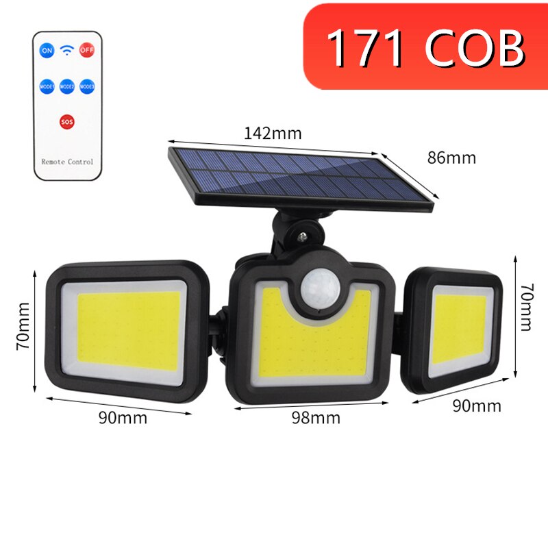 Solar LED Light Outdoor Motion Sensor Solar Powered Garden Lamp 3 Heads Remote Control Waterproof Wall lamp For Garden Street: Style 4-Integrated