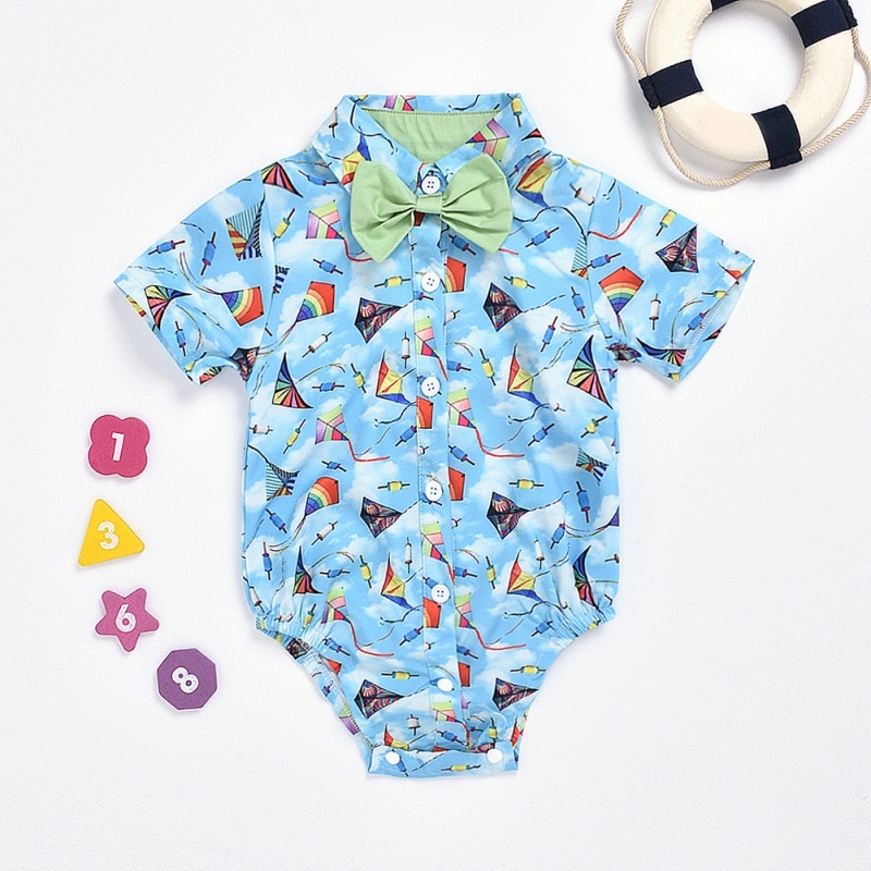 Zomer peuter jongens jumpsuit baby jongen heer strik korte mouwen romper 13