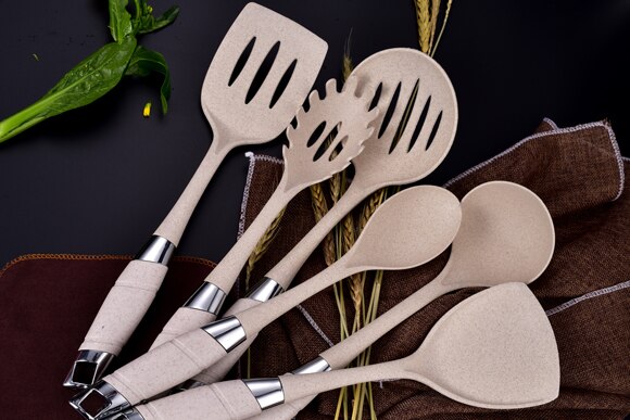 Juego de utensilios de cocina de Platycodon de trigo, utensilios de cocina de material de protección ambiental de grado alimenticio, diez piezas: 6pcs