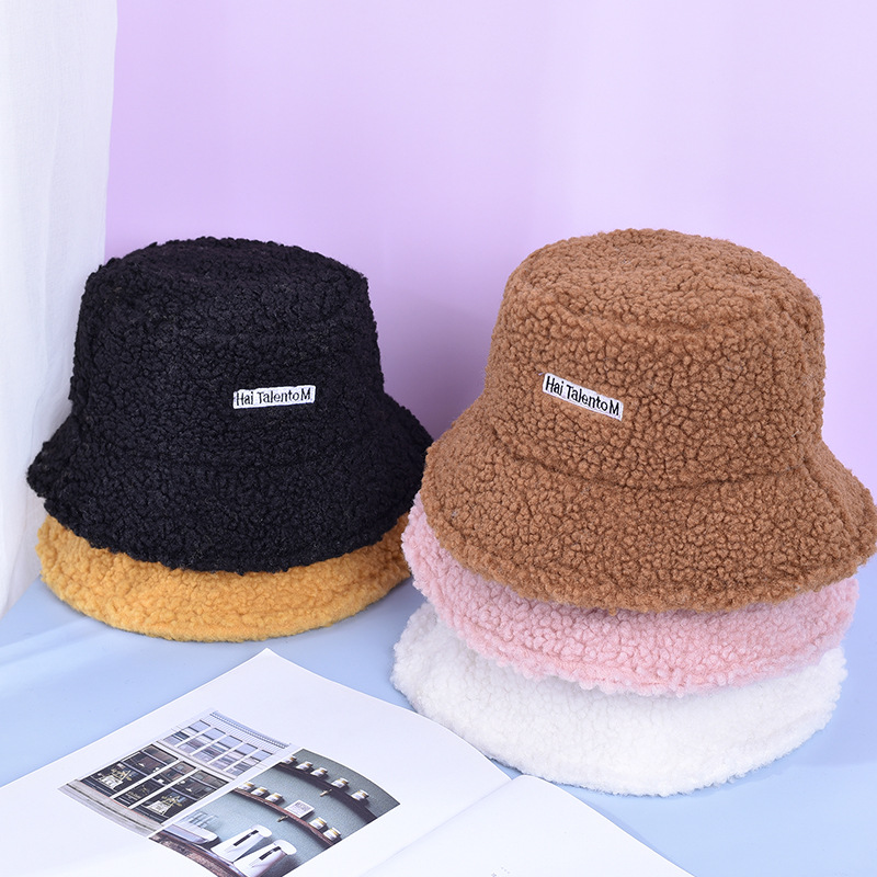 Lamb Wool Faux Female Hat Fur Warm Female Hat Faux Fur Winter Women&#39;s Bucket Hat Fisherman Outdoor Sun Hat Panama Lady Hat Cap